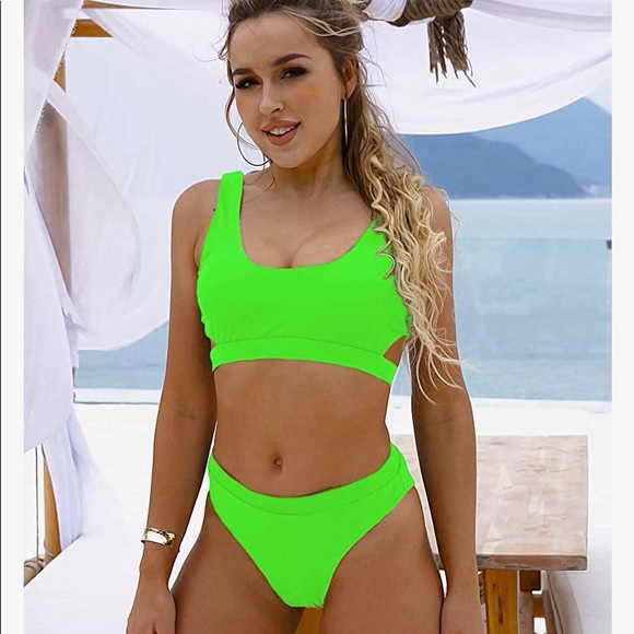 Blooming Jelly Women's High Waisted Swimsuit Crop Top Cut Out Two Piece Size L - Picture 7 of 7